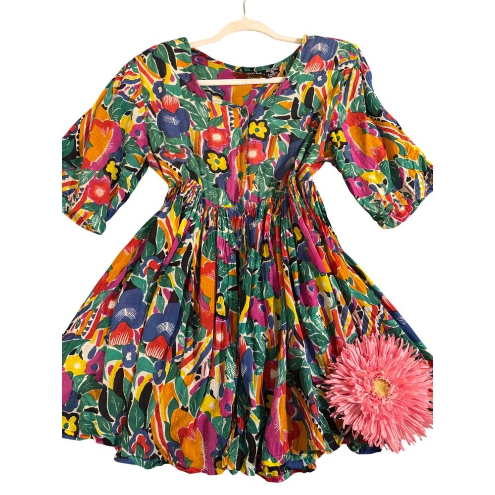 Vintage Its About Time Multicolor Floral Babydoll Tunic Blouse
